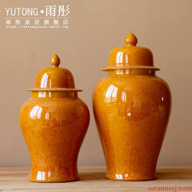 The Receive furnishing articles of jingdezhen ceramic manual single sitting room porch glaze agate general huang jar flower vase vase