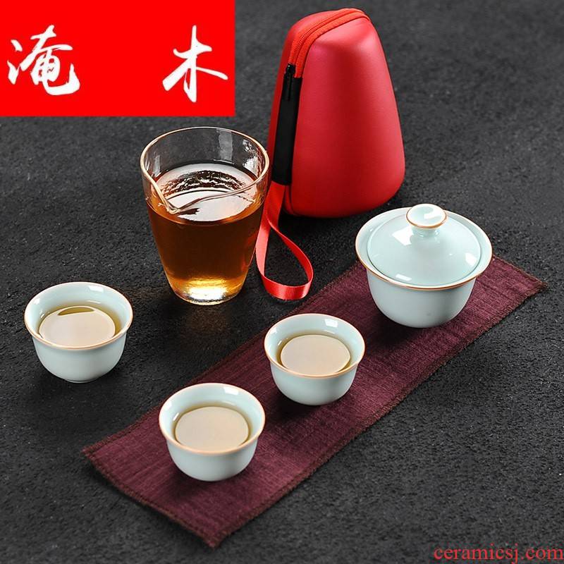 Flooded wooden is suing travel kung fu tea set white porcelain tureen portable crack cup Japanese ceramic office filtering teapot