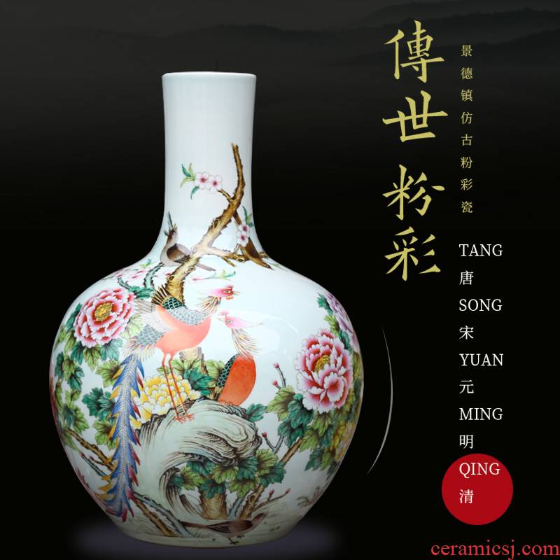Jingdezhen ceramics hand - made powder enamel peach big vase home sitting room process mesa adornment furnishing articles
