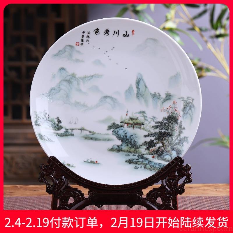 Jingdezhen ceramics hang dish place, Chinese style household decorative plate sitting room of TV ark, wine porch decoration