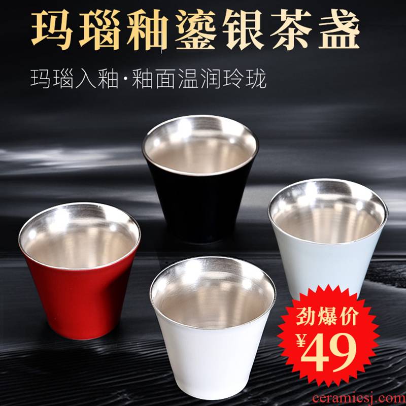 Ancient sheng up household 99 sample tea cup tea masters cup single glass up, ceramic kung fu tea set with silver mine loader silver cups