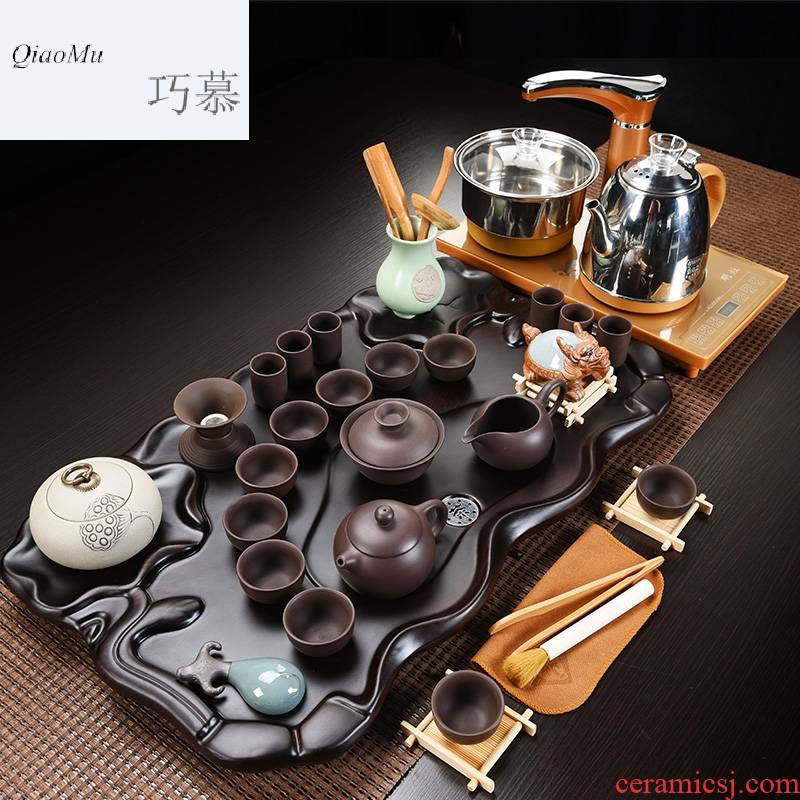 Qiao mu four one automatic tea tray tea table of a complete set of ceramic household contracted kung fu tea set tea cups