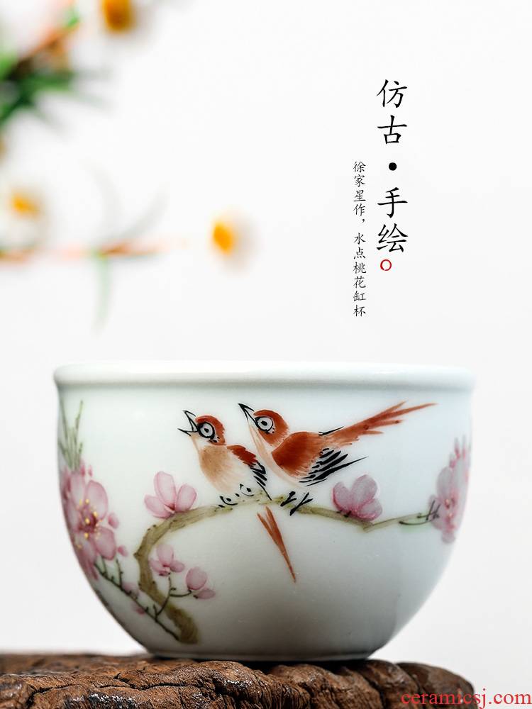 Xu, Jiaxing hand - made peach blossom put water point master cup single CPU getting jingdezhen pure manual white porcelain kung fu tea sample tea cup