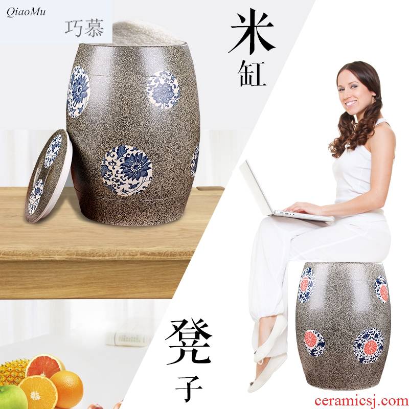 Qiao mu jingdezhen ceramic barrel 10 jins 20 jins barrel with a lid ricer box tank 30 kg rice oil cylinder