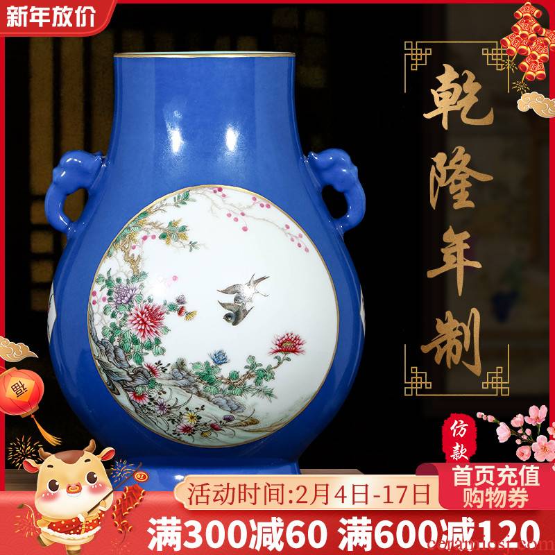 Jingdezhen ceramics pure manual hand - made imitation qianlong pastel vases, flower arrangement sitting room home furnishing articles