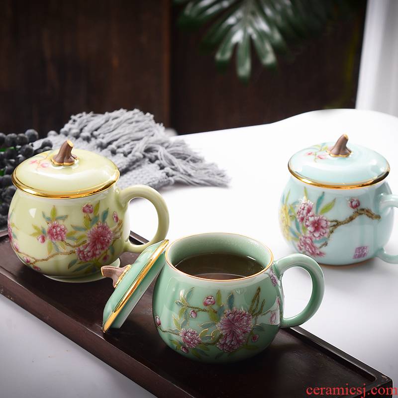 Xin red coloured drawing or pattern keller cups jingdezhen ceramic pumpkins, cup tea cup celadon office cup with cover cups
