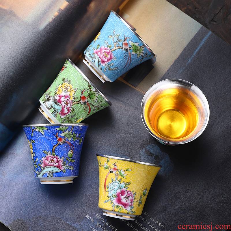 Jingdezhen silvering cup 999 sterling silver colored enamel cup edible masters cup sample tea cup silver cups only