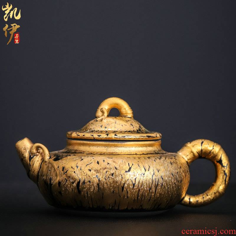 Zeng, Guangxu manual teapot 24 k yellow marigold temmoku up of bamboo pot built kung fu tea ceramic teapot
