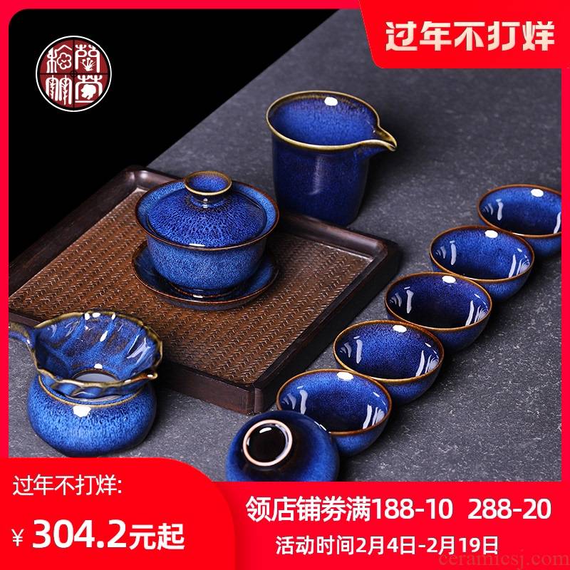 Jun porcelain tea set to restore ancient ways ceramic tea cups Japanese pu - erh tea tea tureen the whole box office