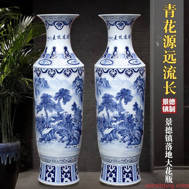 Jingdezhen blue and white porcelain painting has a long history of large vase household, sitting room, TV ark, furnishing articles study adornment