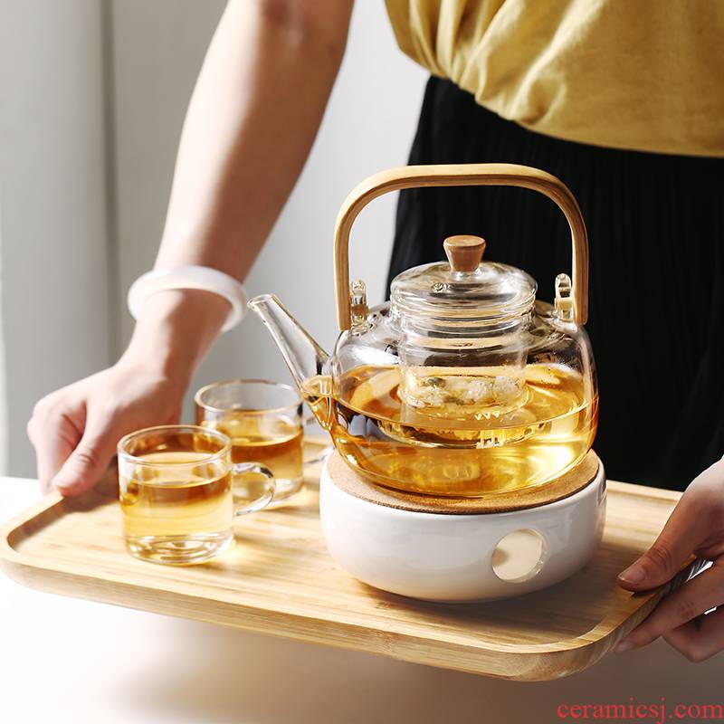 Japanese household bamboo girder with thick glass teapot tea pot of hot water filter electric TaoLu cook kung fu tea