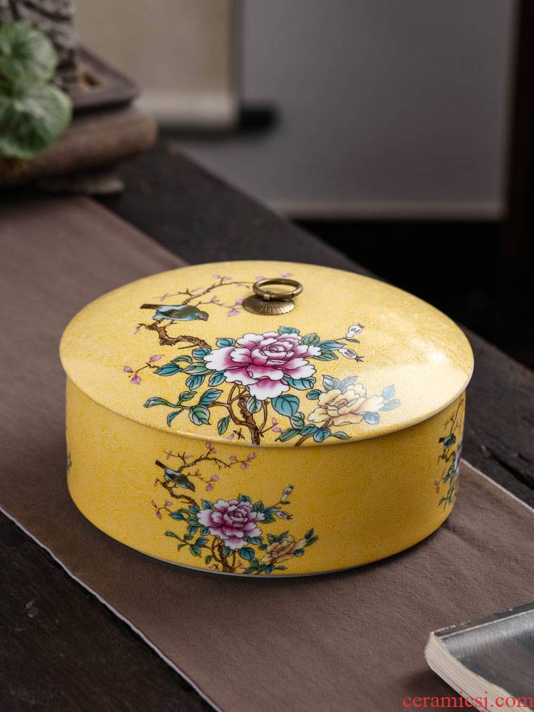 Painting of flowers and colored enamel caddy fixings ceramic seal pot large puer tea tea cake box household saving POTS and POTS