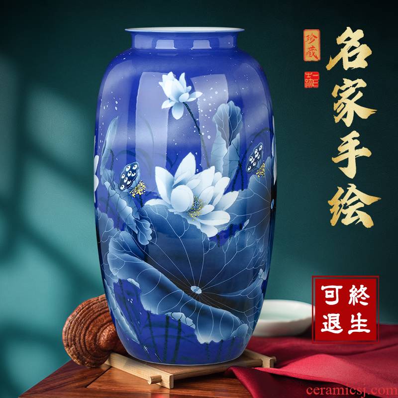 Jingdezhen ceramic vases, antique hand - made of blue and white porcelain lotus flower arrangement sitting room adornment style desktop home furnishing articles