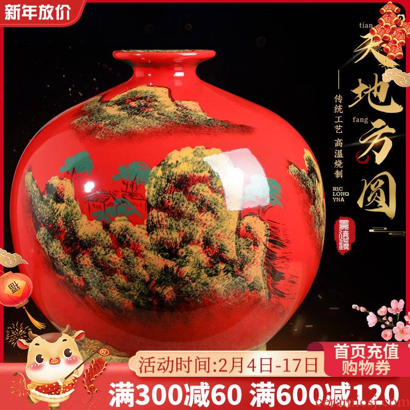 Jingdezhen ceramics China red hand - made scenery vase furnishing articles sitting room porch creative decorations large arranging flowers