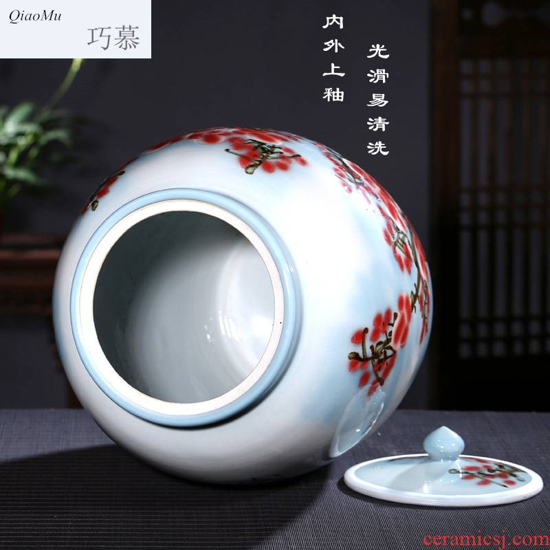 Qiao mu jingdezhen ceramic barrel 50 kg ricer box with cover storage tank pickled porcelain jar tank oil cylinder of tea