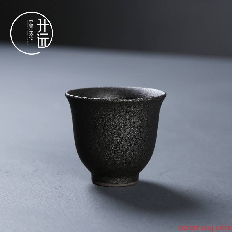 Coarse pottery teacup kung fu tea set a single cup of black ceramic sample tea cup Japanese creative vintage pu - erh tea light collocation