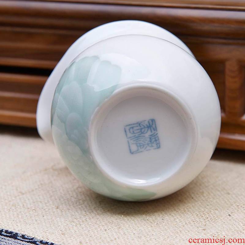 Qiao mu jingdezhen hand - made ceramic tea set 6 sets of household under glaze color porcelain kung fu tea tureen suits for