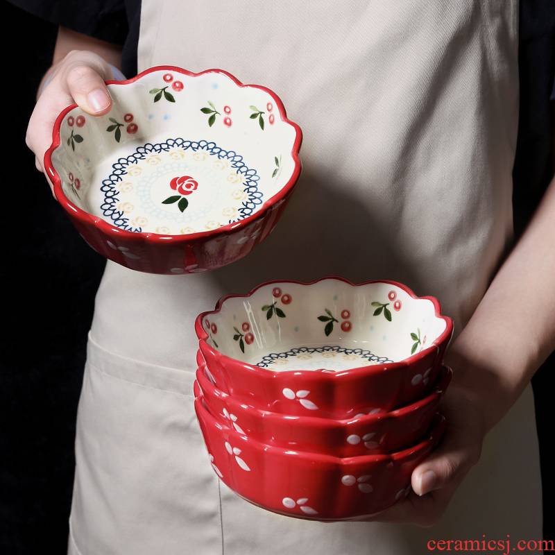 Pottery cherry cherry blossom put plate, lovely small bowl of Japanese bowl dish home nice suit for the annual Chinese New Year holiday