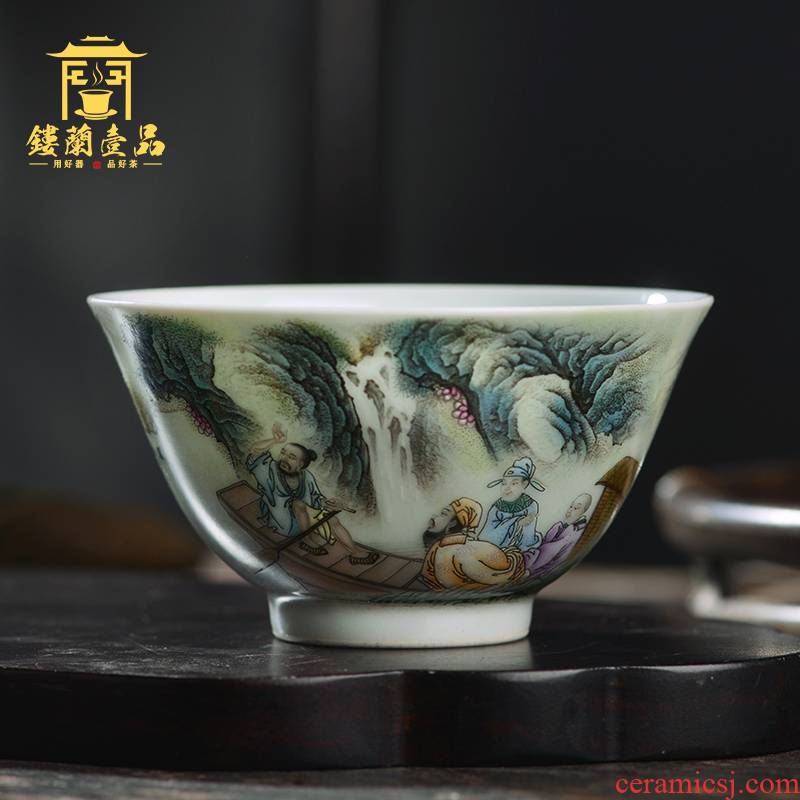 All hand famille rose red cliff the vigil masters cup of jingdezhen ceramic kung fu tea set single cup tea cup large single CPU