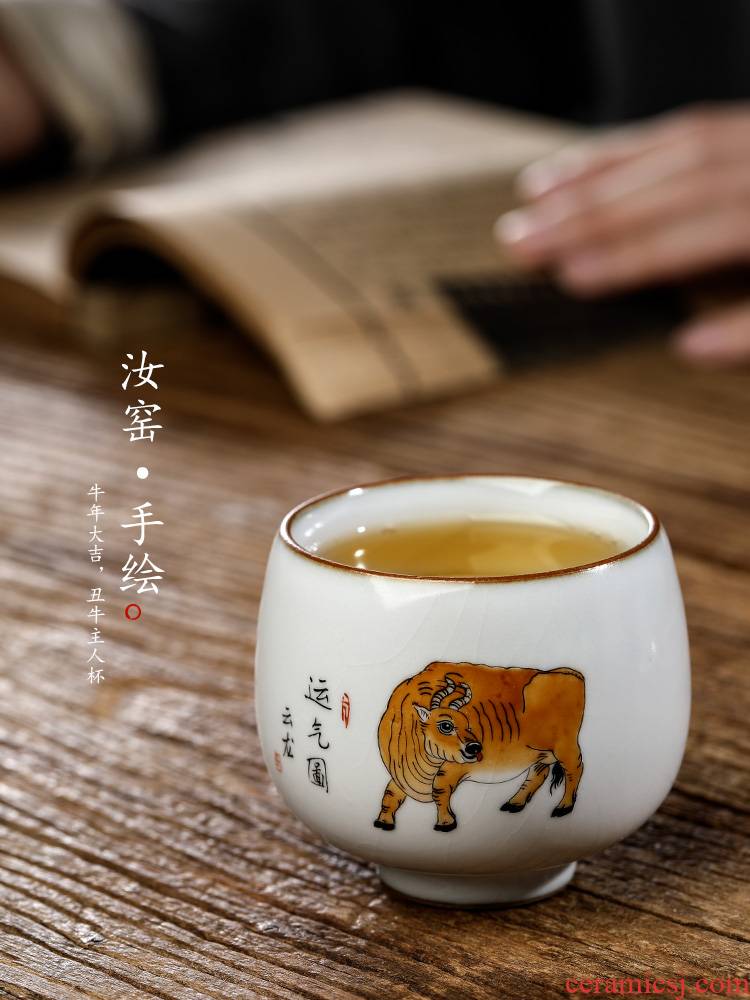 Hand your up jingdezhen Chinese zodiac cattle master cup single CPU Hand - made sample tea cup kung fu tea set ceramic cup