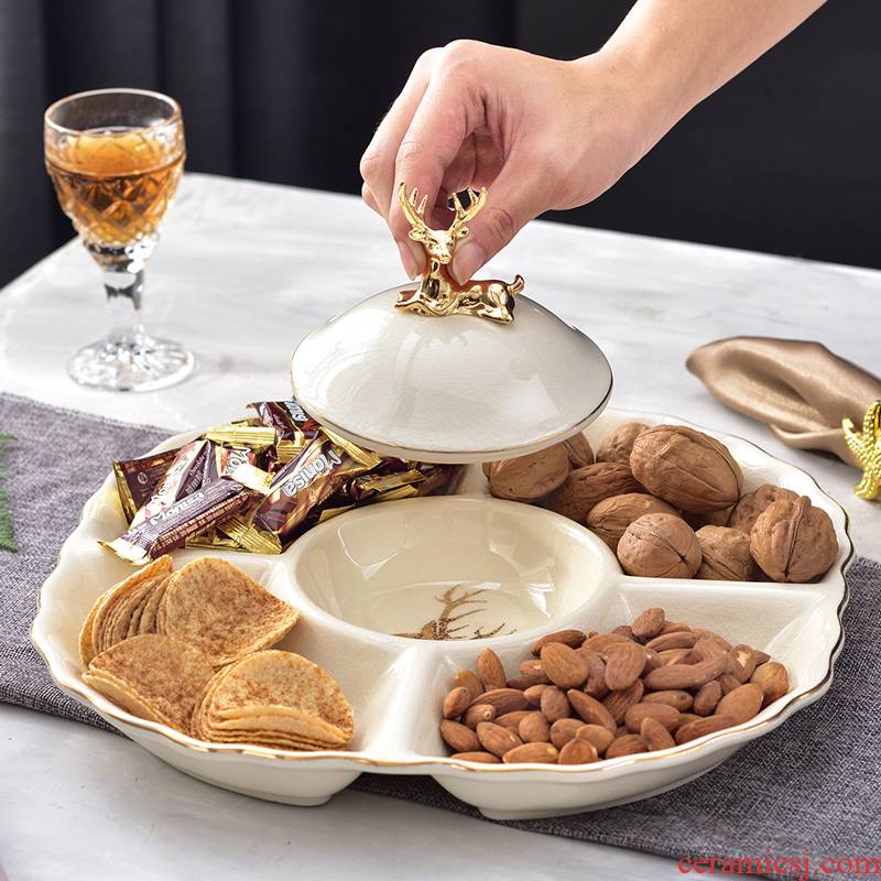 European ceramic frame dry fruit tray snack plate melon seeds disc nut plate household creative I sitting room compote wedding