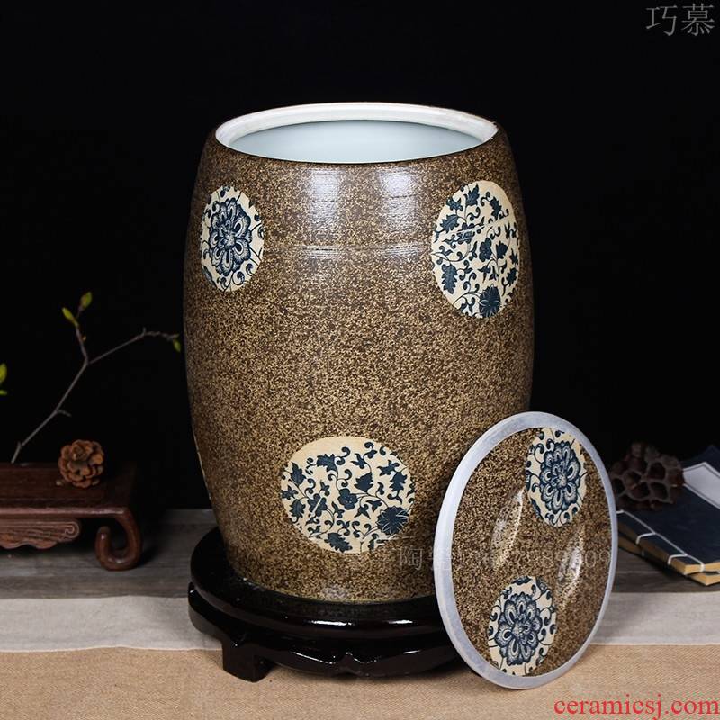 Longed for jingdezhen ceramic barrel home opportunely thickening with cover 20 jins 30 jins of 50 kg sealed ricer box storage tank in the kitchen