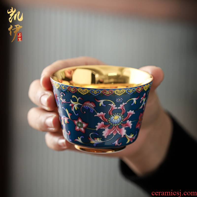 Colored enamel gold aloes cup sample tea cup kunfu tea master cup of tea tea cup single ceramic cups marigold