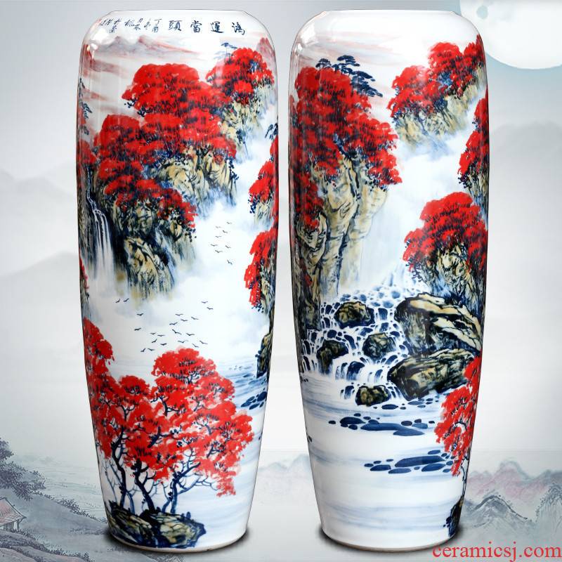 Jingdezhen ceramic hand - made luck landscape painting of large vases, sitting room of Chinese style household furnishing articles decorations