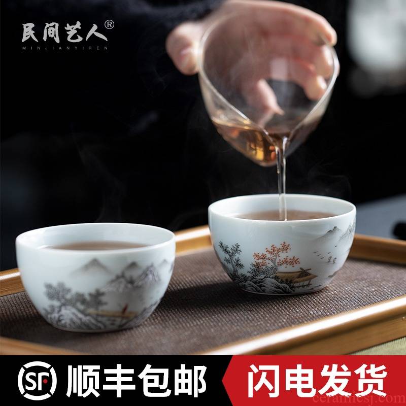 Ink snow hand - made master cup of jingdezhen ceramics enamel kung fu tea cup single CPU single small bowl