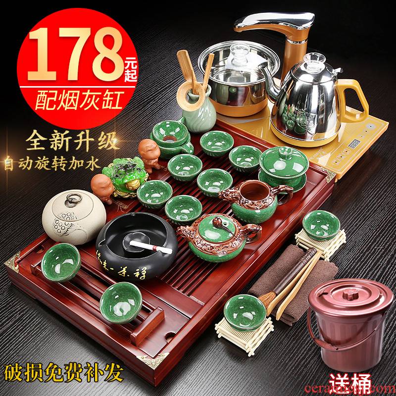 Hui shi home sitting room office solid wood tea tray storage tea table ceramic teapot teacup of a complete set of kung fu tea set