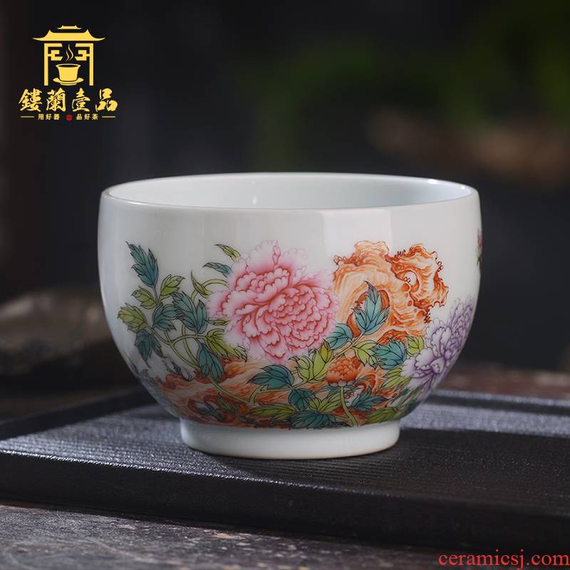 All hand - made pastel peony master of jingdezhen ceramics kung fu tea set large tea cup to use single CPU