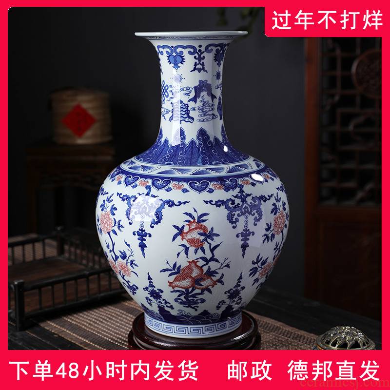 Jingdezhen ceramic furnishing articles 50 high blue vase youligong antique porcelain large sitting room ground flower wearing jewelry
