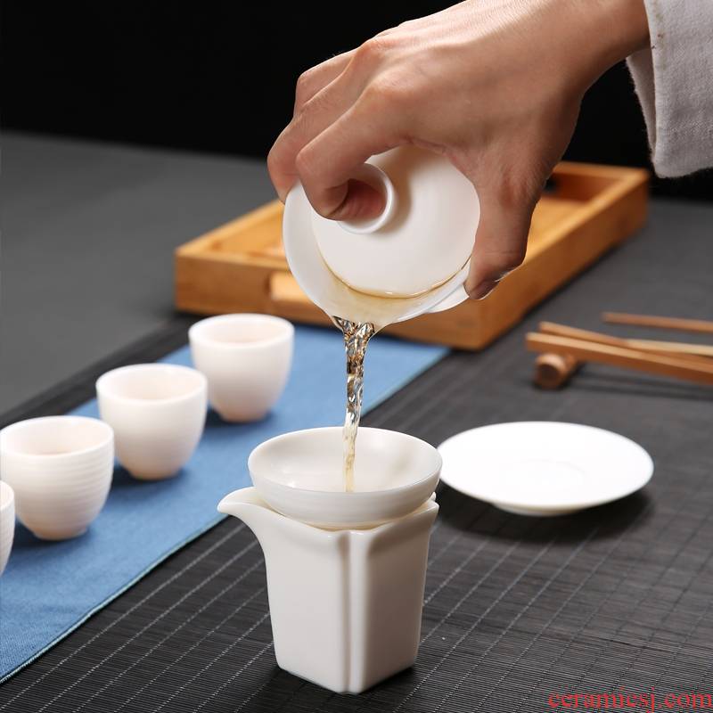 Qiao mu tureen white porcelain suet white jade porcelain cups to propose three teapots only kung fu tea cup teapot manually flush