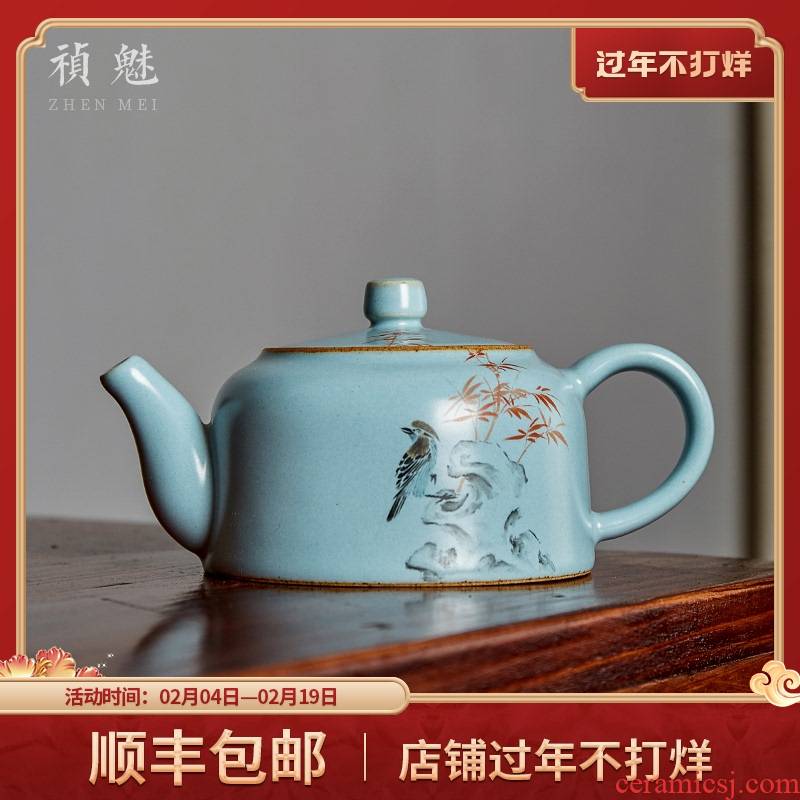 Shot incarnate your up hand - made painting of flowers and little teapot jingdezhen ceramic kung fu tea set household filter teapot single pot