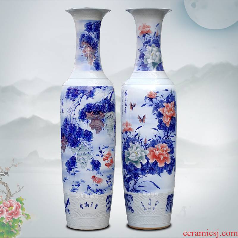 Hand - made porcelain of jingdezhen ceramic floor big vase peony grape hotel sitting room adornment is placed