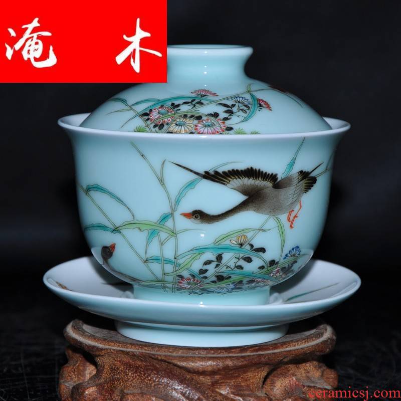 Submerged wood jingdezhen porcelain tea tureen hand - made pastel three cup Jin Hongxia hand bowl
