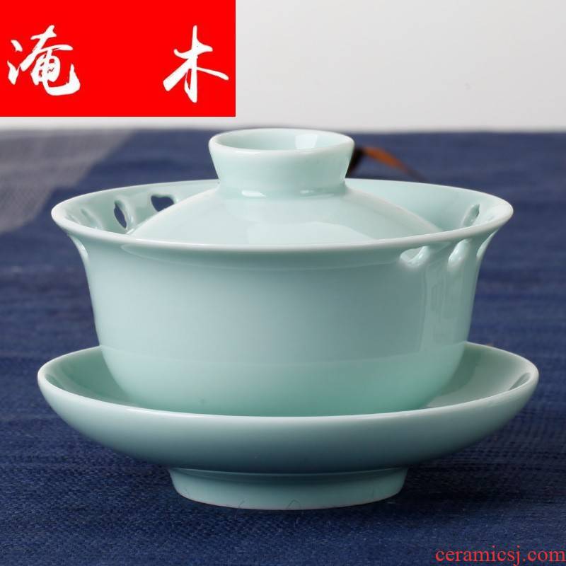 Flooded wooden tea service of jingdezhen ceramic kung fu tea set three standard tureen celadon bowl teapot teacup