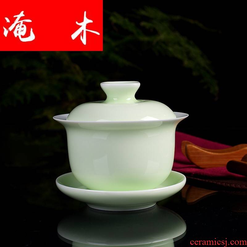 Submerged wood tureen tea cups three large pea green to large jingdezhen celadon glaze household kung fu tea set