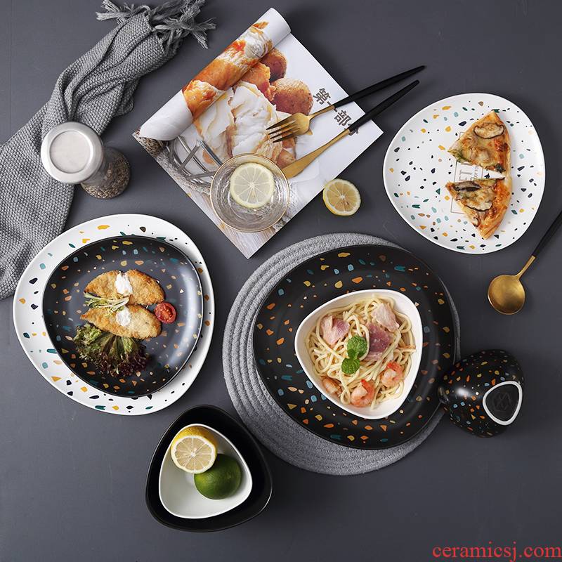 2021 northern dishes suit household terrazzo ceramic bowl contracted creative move western - style food plate combination