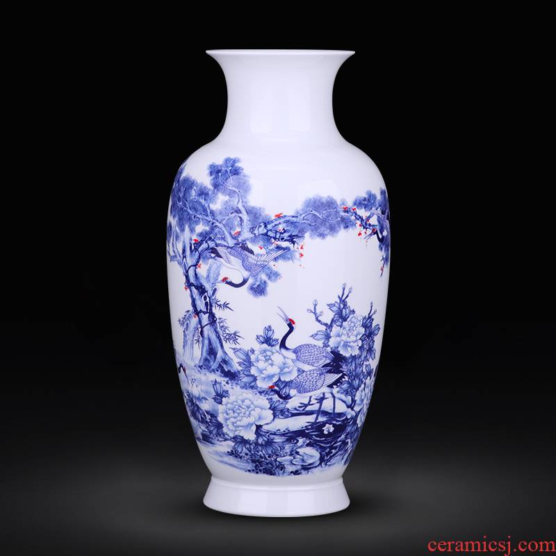 Jingdezhen blue and white ceramics pastel landscape vases, flower arranging rich ancient frame sitting room adornment of Chinese style household furnishing articles