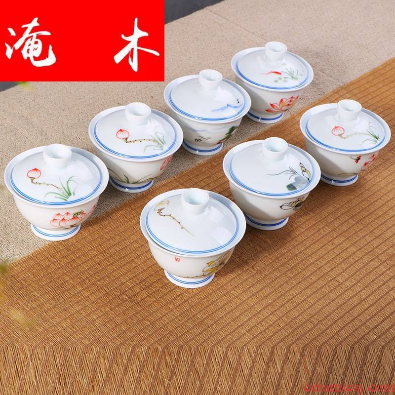 Submerged wood covered bowl bowl large tea cups celadon hand - made ceramic white porcelain tea bowl of blue and white porcelain bowl three