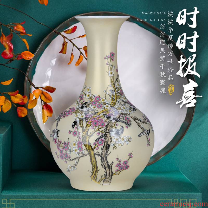 Jingdezhen ceramic powder enamel Chinese vase is placed a large sitting room bedroom rich ancient frame flower arranging porcelain decoration