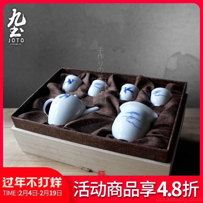 About Nine soil auspicious crane live contracted zen jingdezhen ceramic traditional hand - made porcelain gift set tea service