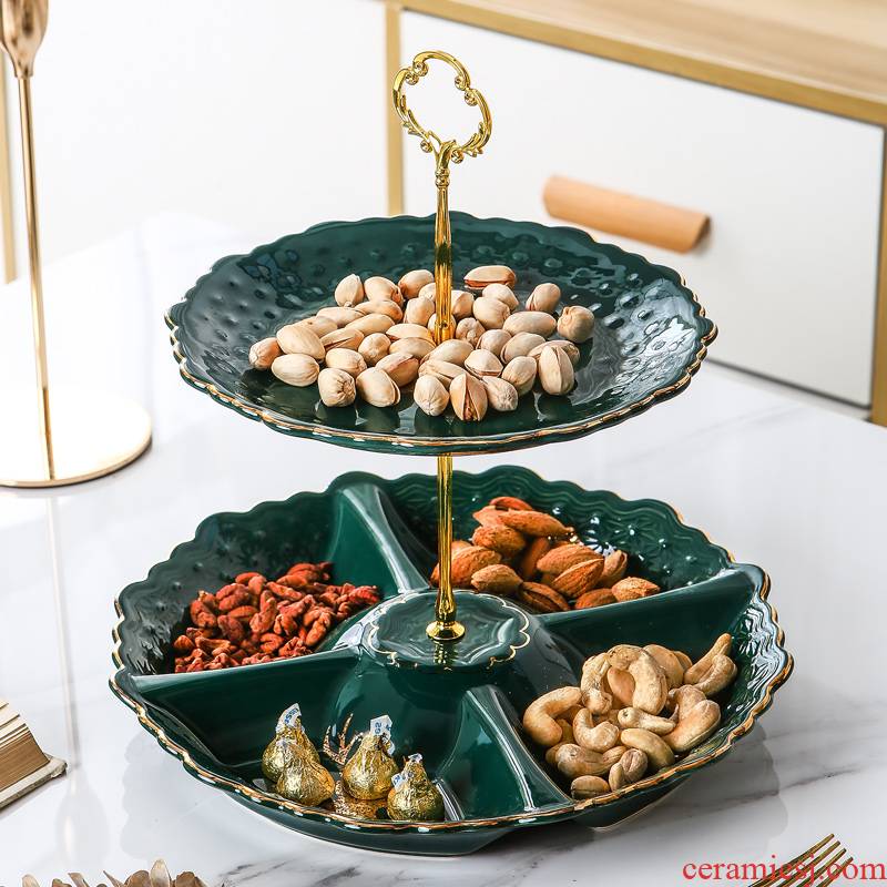 Fruit bowl American I and contracted creative European - style key-2 luxury home sitting room tea table ceramic double dry Fruit tray candy dishes