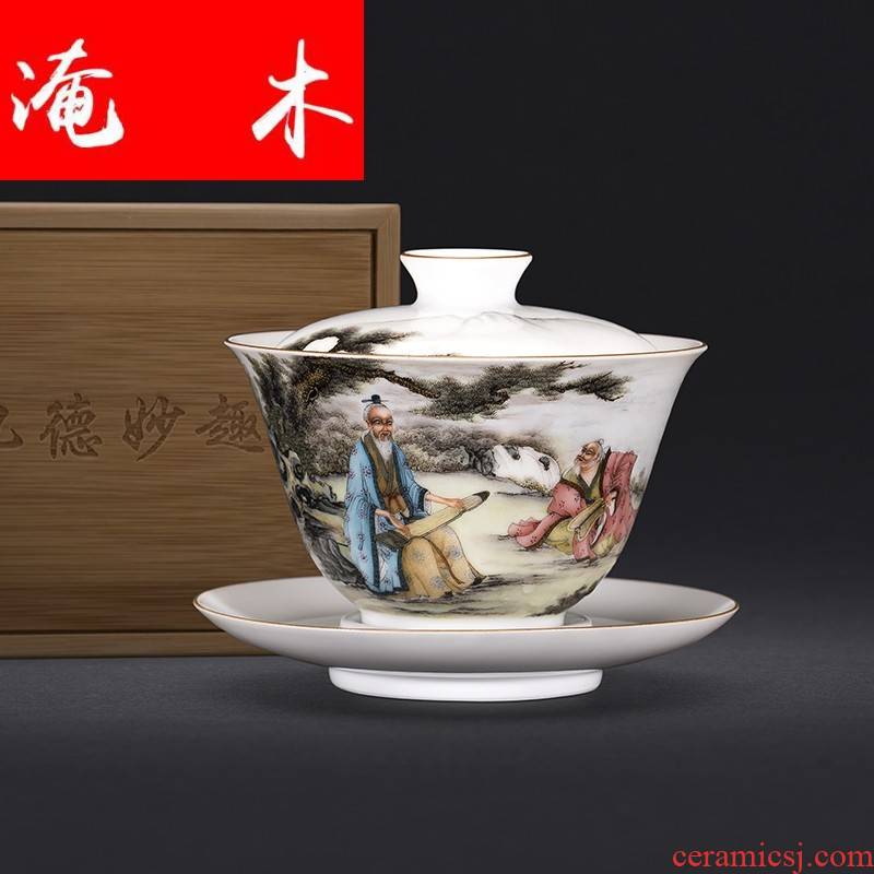 Flooded hand - made wooden archaize of jingdezhen up ceramics powder enamel characters only three tureen kung fu tea set in ancient tea mercifully