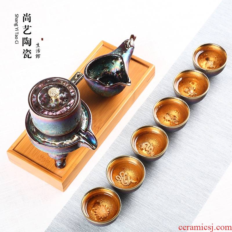 Colorful up with silver, semi - automatic kung fu tea set household whitebait glass ceramic lazy stone mill make tea