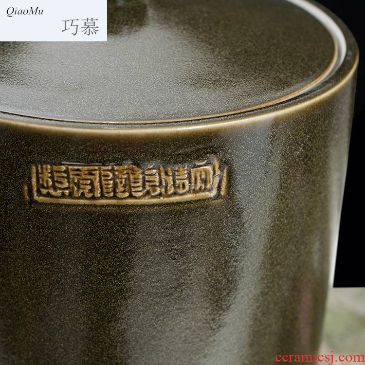 Qiao mu jingdezhen ceramic barrel ricer box with cover ceramic surface at the end of the cylinder cylinder tea tea glaze jars of oil tank