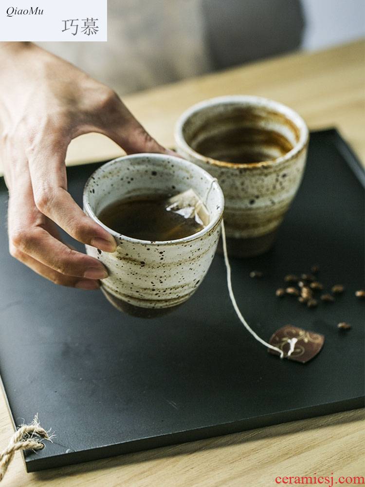 Qiao mu coarse pottery glaze spraying sharp bottom cup northern ceramic checking glass with glass cups retro kung fu tea set