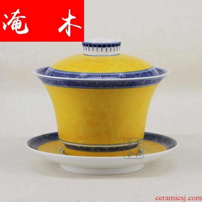 Submerged wood jingdezhen ceramic tea set tureen bowl grilled manual pastel spend three to tureen cups with hand made green