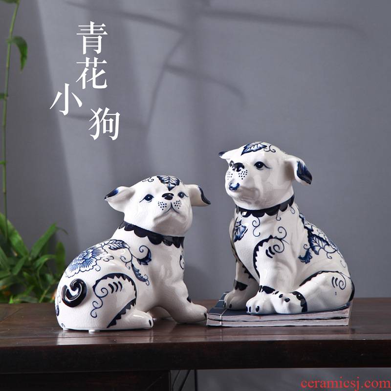 Blue and white porcelain ceramic dog sitting room adornment TV ark, creative express dog furnishing articles furnishing articles household act the role ofing is tasted tea table